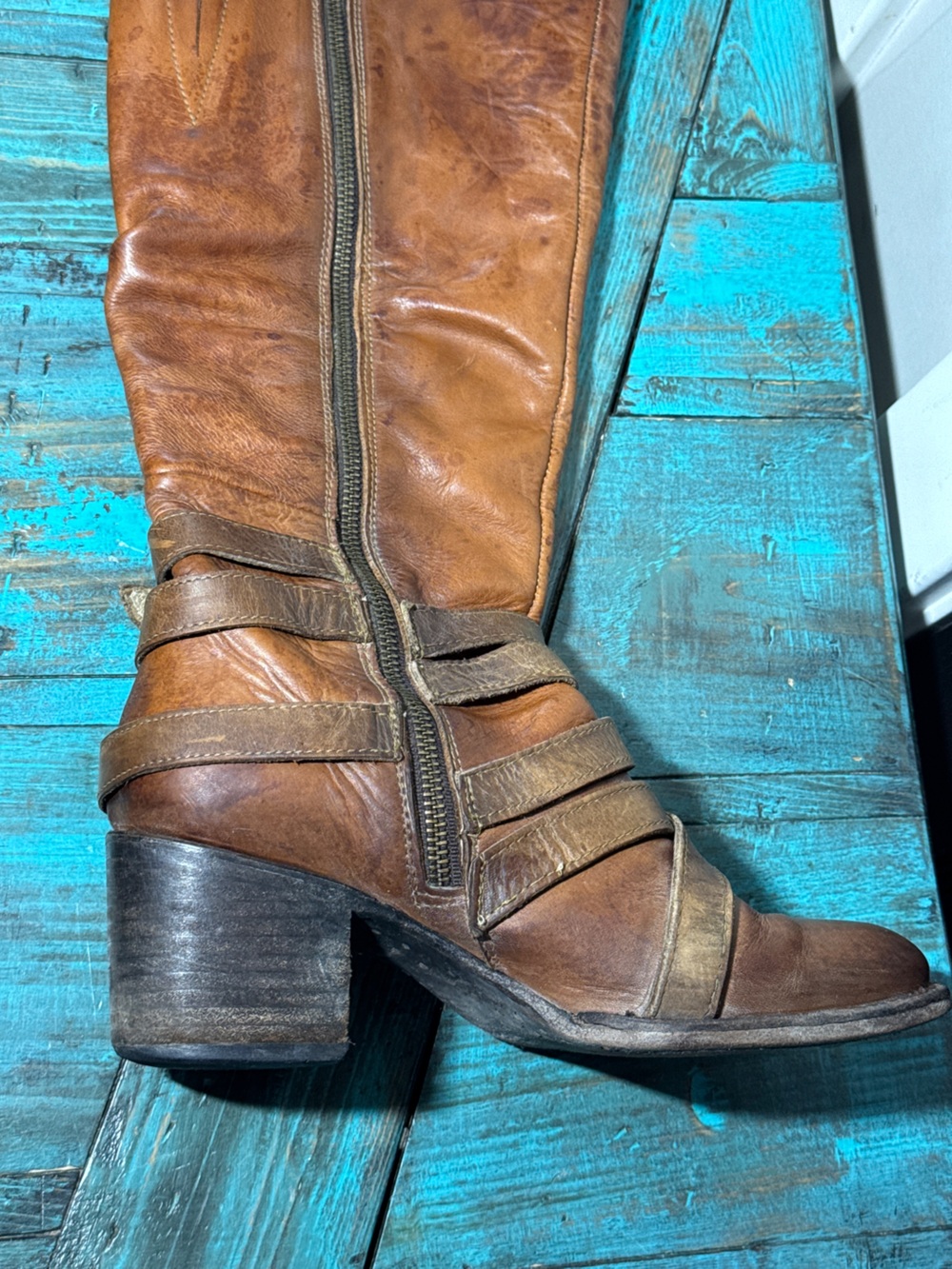 Freebird by Steven | Jules Buckle Leather Boots Size 8 Distressed - Picture 7 of 16